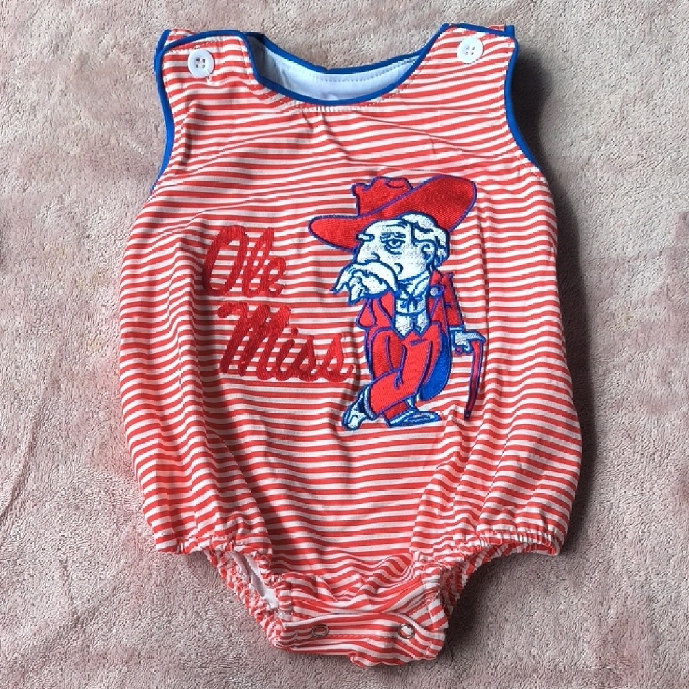 Ole Miss Striped Kids One Piece - Red and Blue